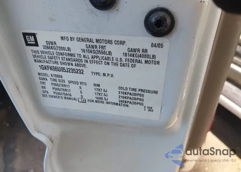 2005 GMC Yukon Xl Denali из США, поврежденный, VIN 1GKFK66U05J235232